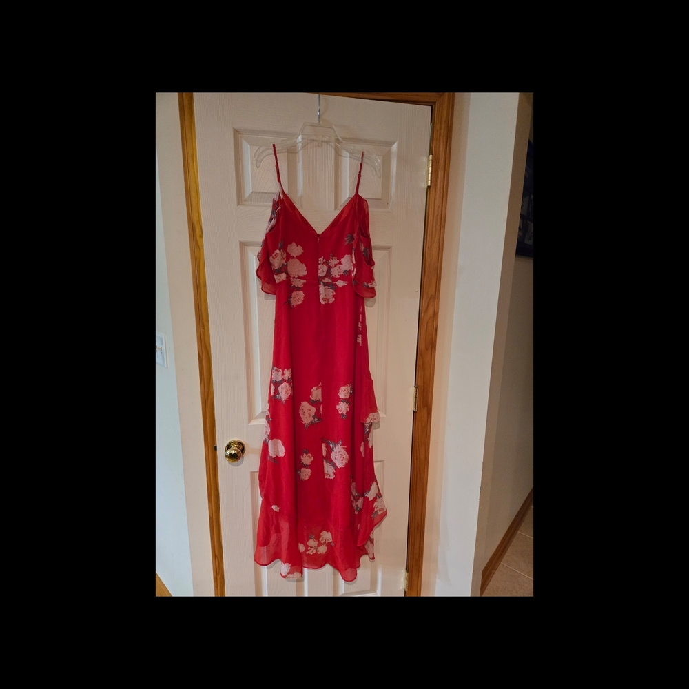 Red Floral Spaghetti Strap Maxi Dress